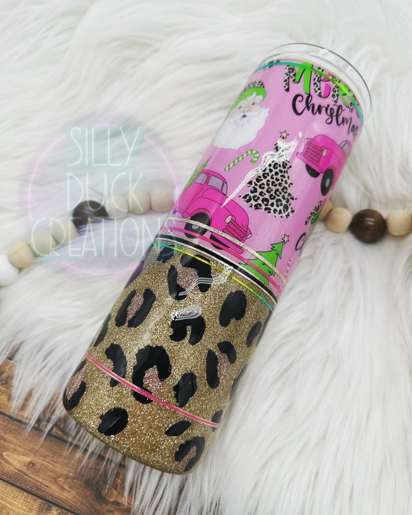 Pink Santa Cheetah Christmas