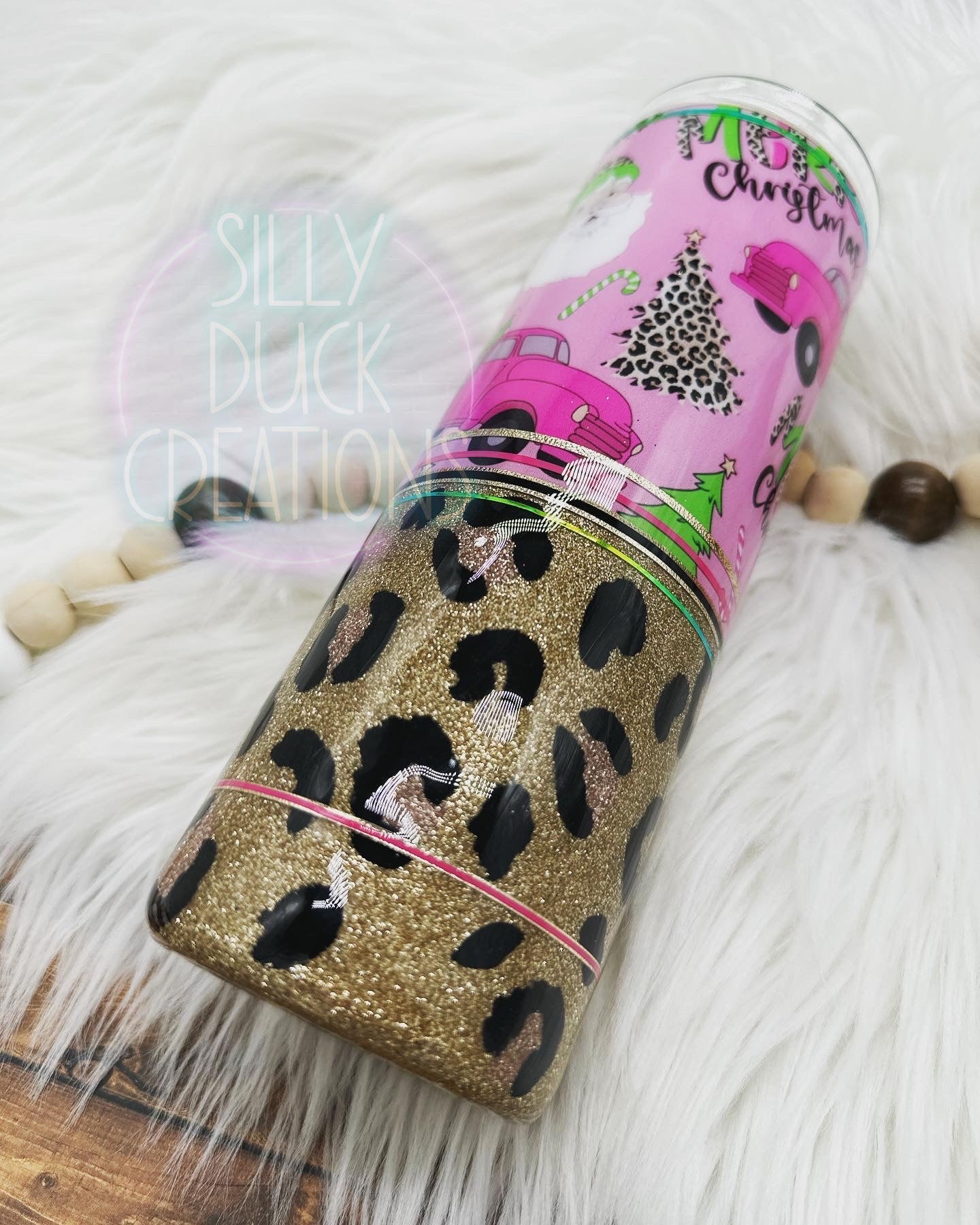 Pink Santa Cheetah Christmas