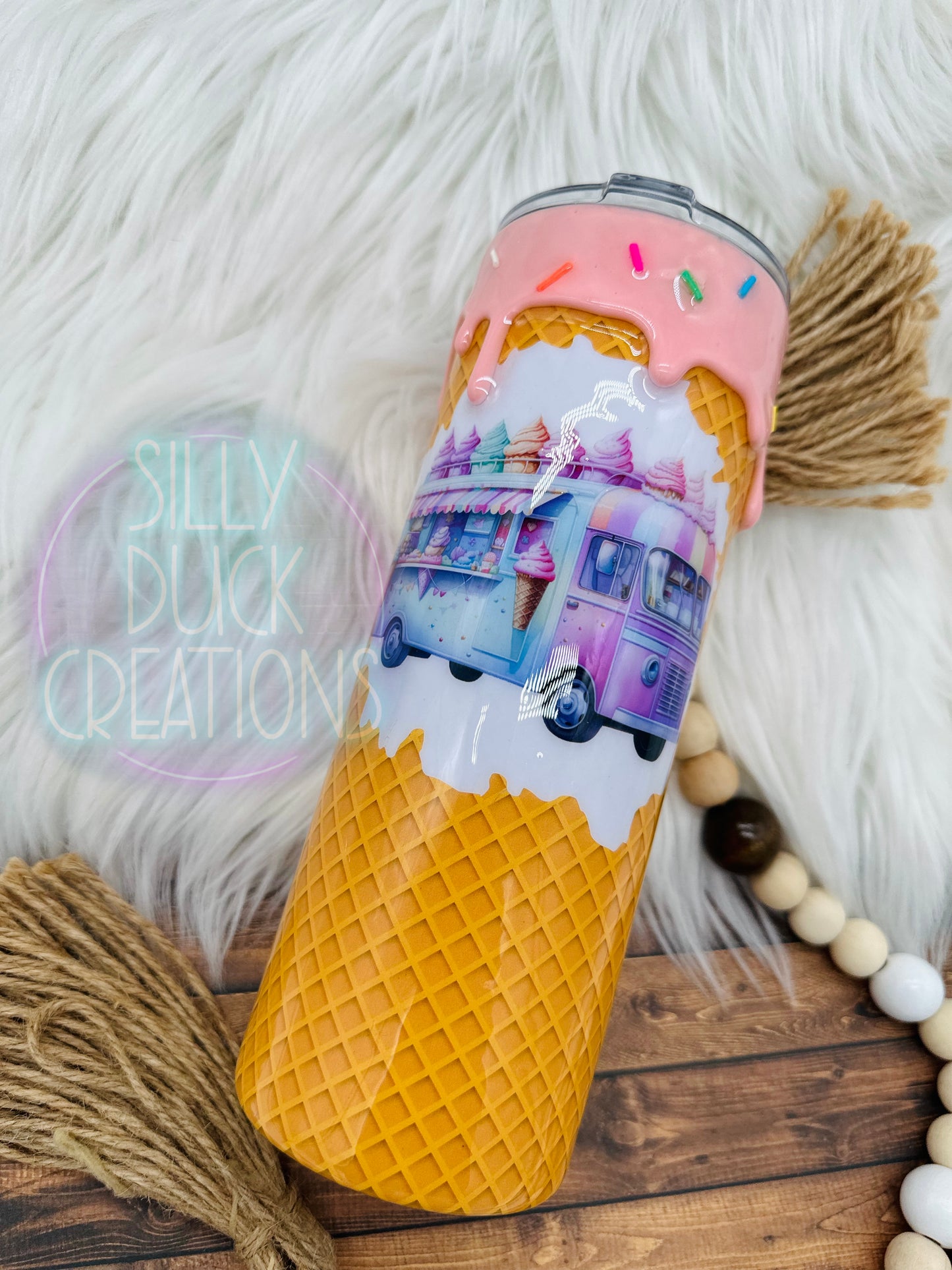 Ice Cream Truck Drip Tumbler w/Snow Globe Bottom