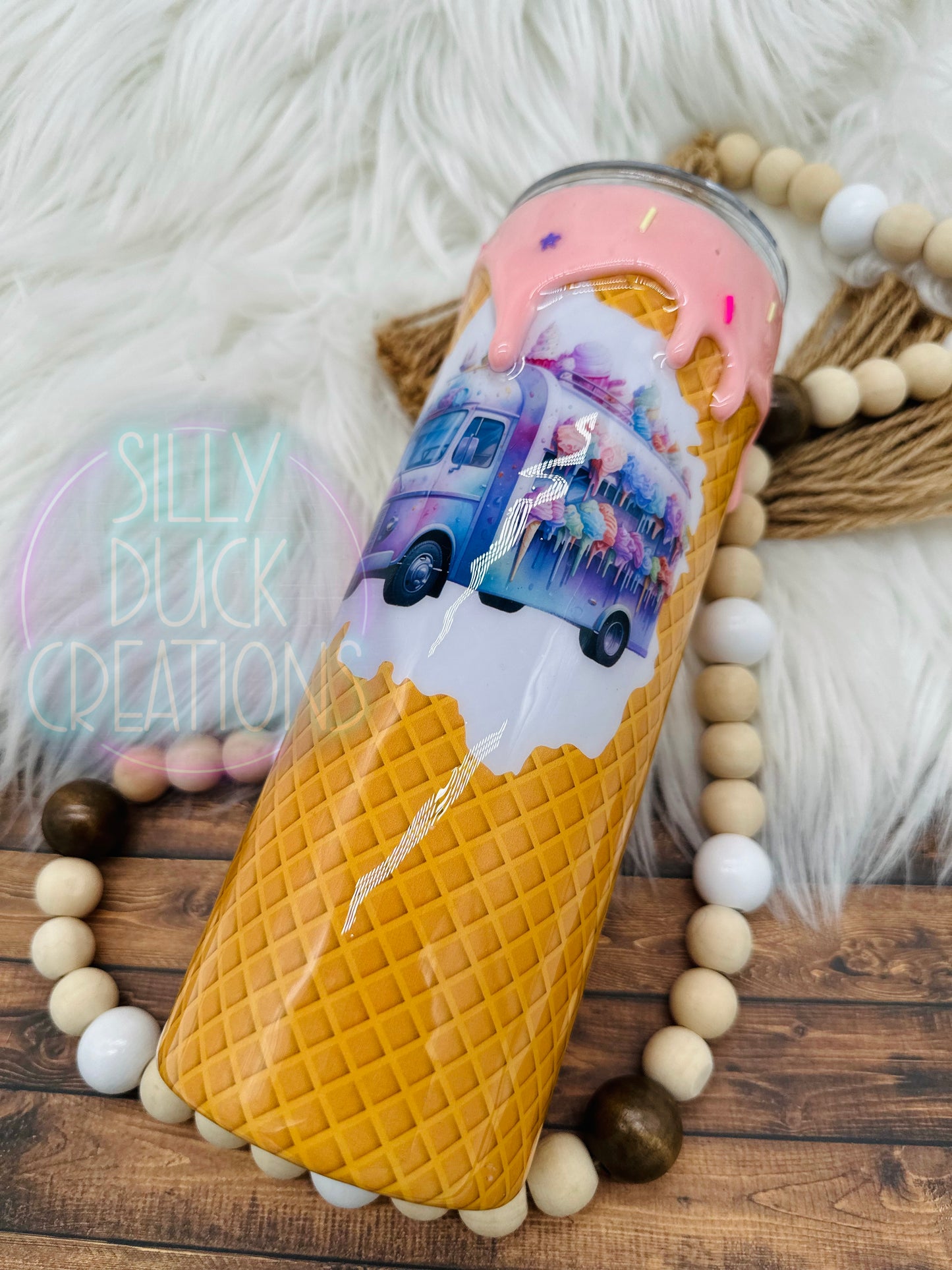 Ice Cream Truck Drip Tumbler w/Snow Globe Bottom