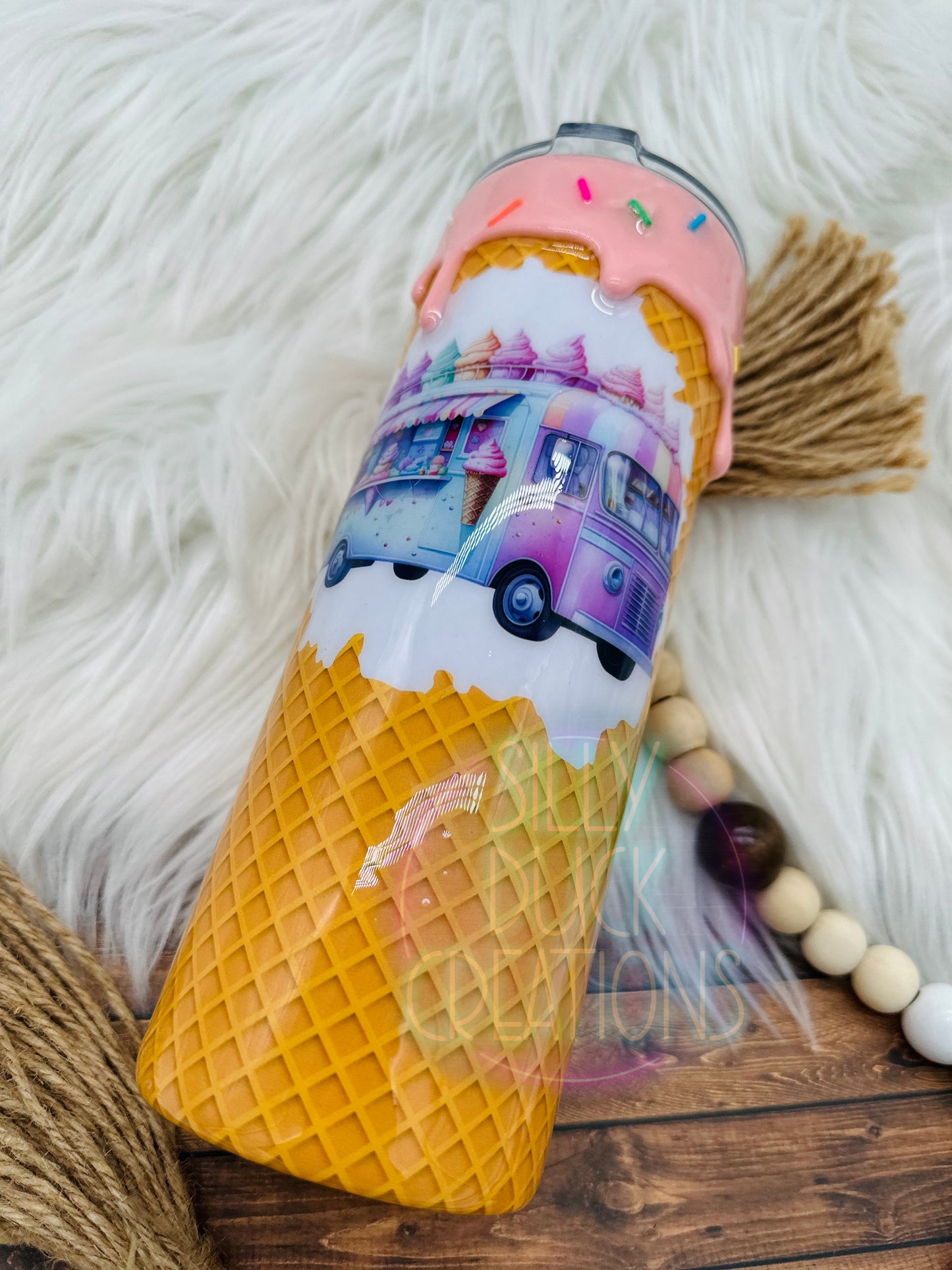 Ice Cream Truck Drip Tumbler w/Snow Globe Bottom