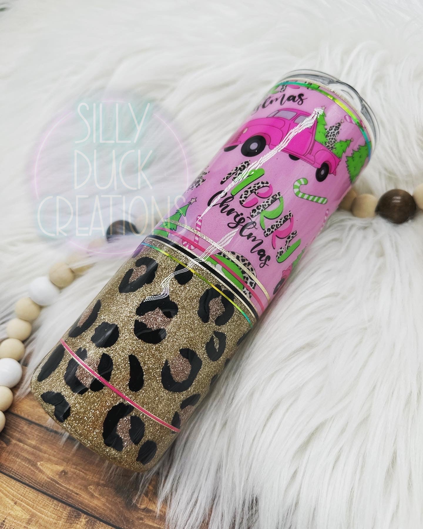 Pink Santa Cheetah Christmas