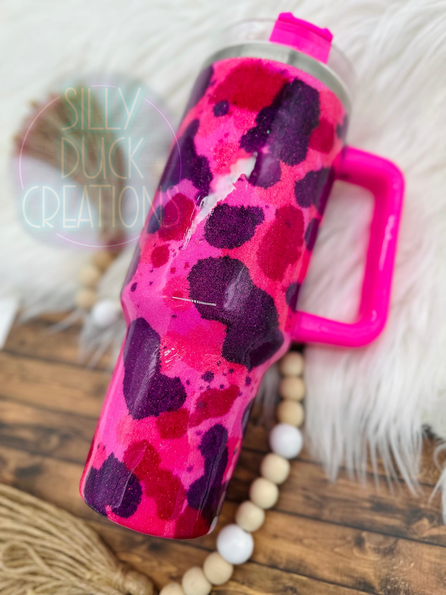 Pink and Purple Cowprint Stanley Dupe