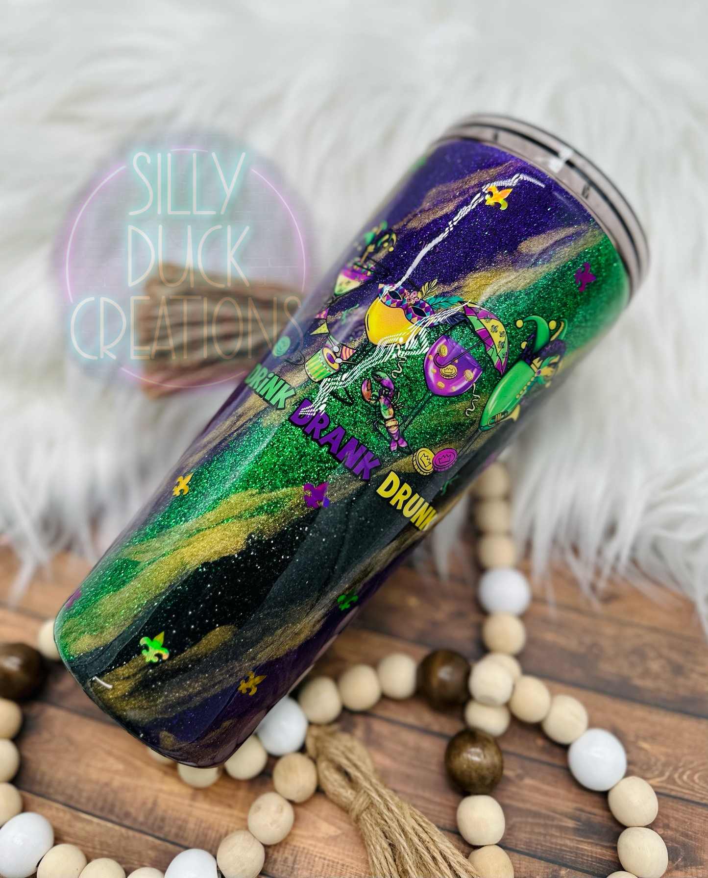 Mardi Gras Glitter Tumbler